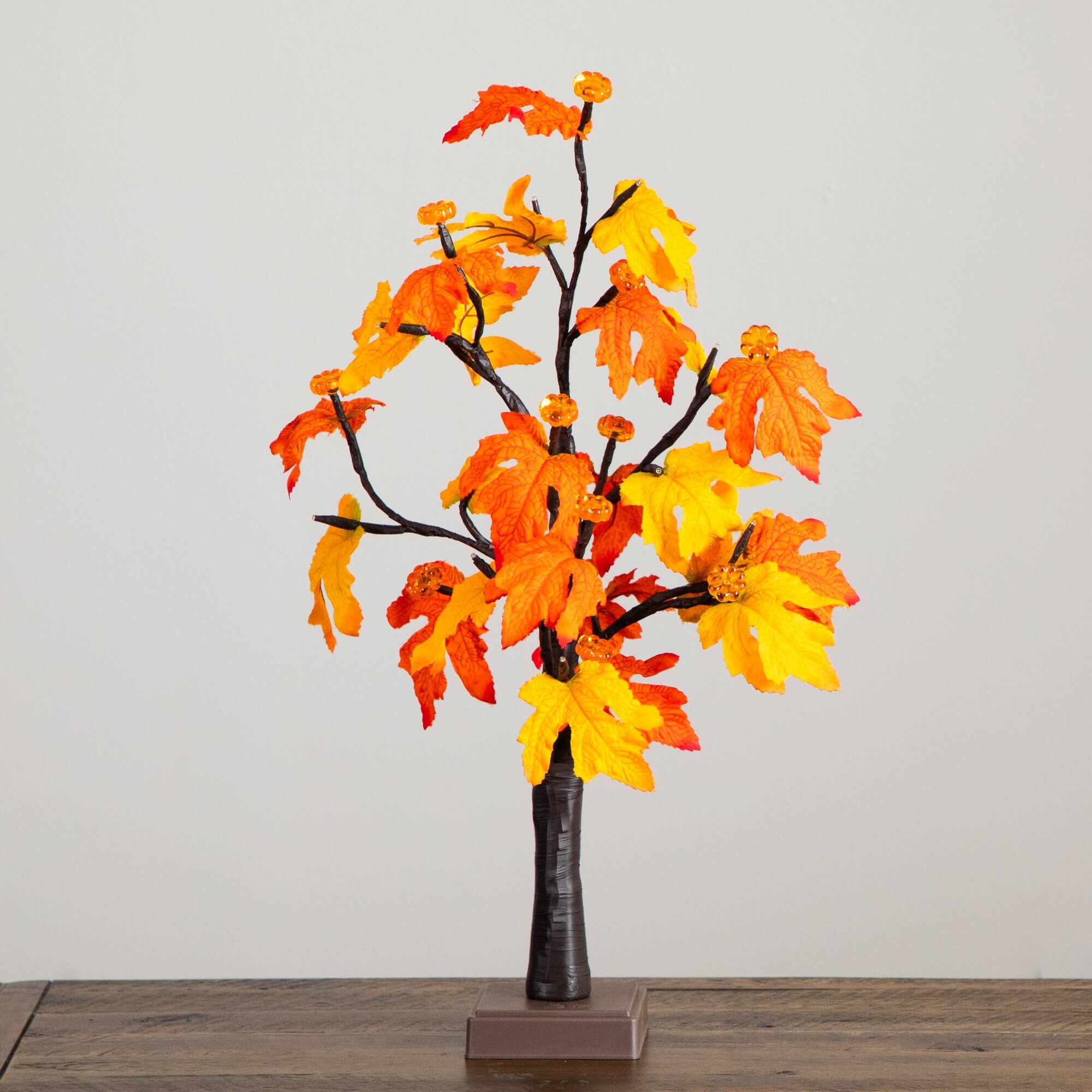 2ft. Pre-Lit Autumn Maple Artificial Fall Tree with 24 Warm White LED & Pumpkin Shaped Lights with Detachable Base